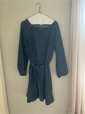 GAP Dark Denim Blue Long Sleeve Tie-Waist Dress
